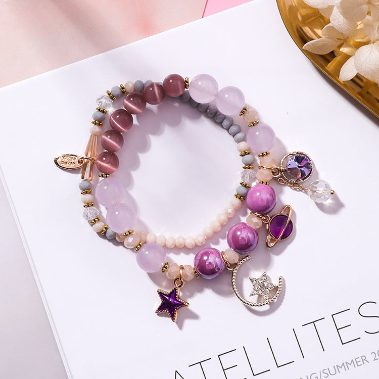 Wholesale Star Moon Opal Glass Beads Bracelet